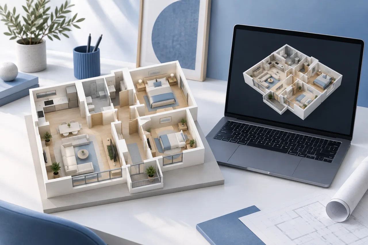 Conceptual architectural-model illustration accompanying a dashboard workflow.